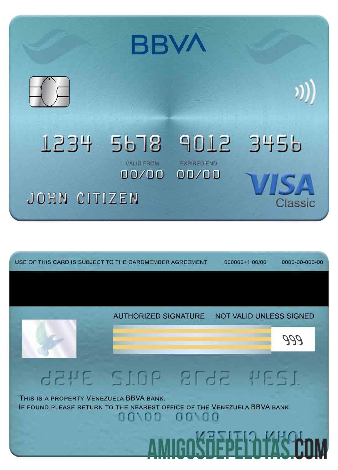 Cartão Visa Classic Venezuela BBVA Bank amostra